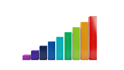 3D Colorful Bar Chart Showing Upward Trend on transparent background