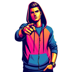 vector illustration of Urban man pointing forward