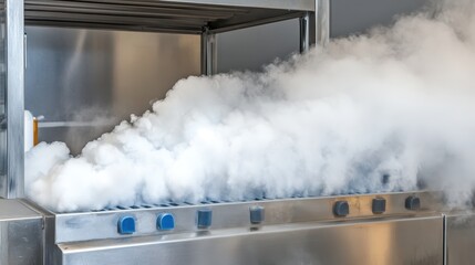 Fume hood actively drawing air with chemical vapors in a lab