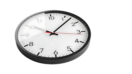 Modern Round Wall Clock Showing Time with Black Frame and White Face in Minimalist Setting