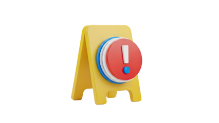 3D Exclamation Mark Warning Sign on transparent background