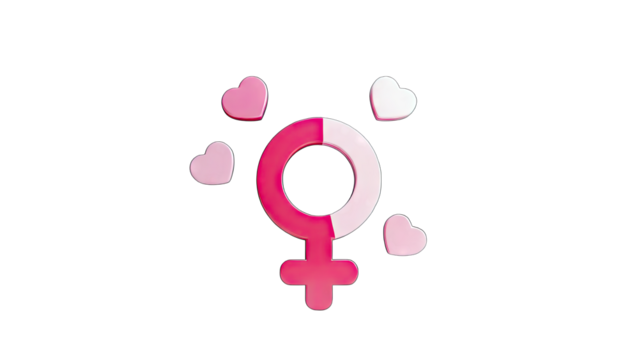 3D Female symbol with pink hearts on transparent background - Powered by Adobe