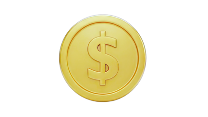 3D Golden dollar coin on transparent background