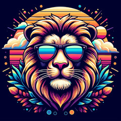 Lion head wearing sunglasses, colorful gradient vector