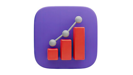 3D Bar Chart Icon with Upward Trend Line on transparent background