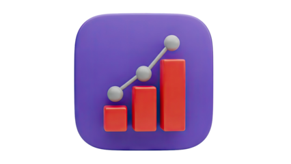 3D Bar Chart Icon with Upward Trend Line on transparent background
