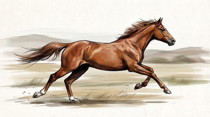 Obraz premium Running brown horse galloping in a field during daytime
