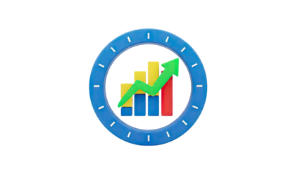 3D Growth Chart Inside Clock Ring Icon on transparent background