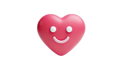 3D Happy Pink Heart Icon on transparent background
