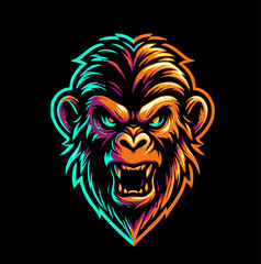 Monkey logo mascot, aggressive expression vector