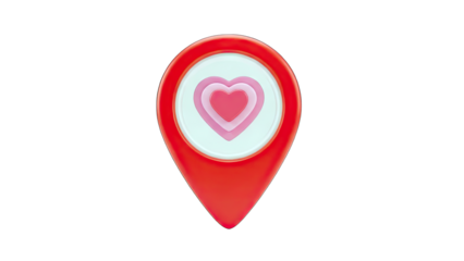 3D Heart Location Pin Icon on transparent background