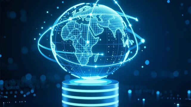 Data foundation quality. cloud based file storage, security protection, ai backup solutions business, globe hologram server pedestal showing network connections and data flow for enterprise continuity