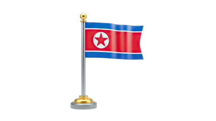 3D North Korea flag on a flagpole on transparent background
