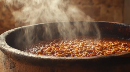 Steaming Bowl of International Stew with CloseUp Detail