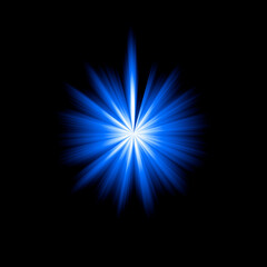 Glowing Blue Starburst Light Flare, Blue sparkle, bule star, light effect. Abstract Sparkle Effect for Overlay on Transparent Background