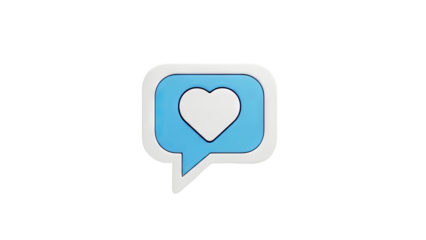3D Social Media Notification Icon with Heart and Speech Bubble on transparent background