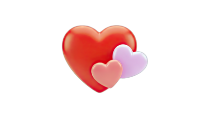 3D Three Heart Symbols Composition on transparent background