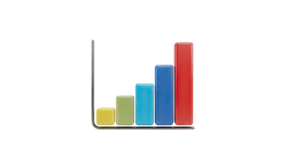 3D Bar chart with rising bars and metal stand on transparent background