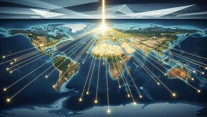 Digital World Map with Global Network Connections Bright Technology Concept