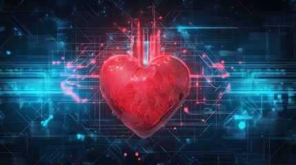Digital heart futuristic illustration of technology and healthcare concepts
