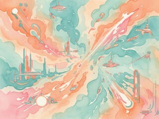 Colorful abstract fantasy landscape digital illustration