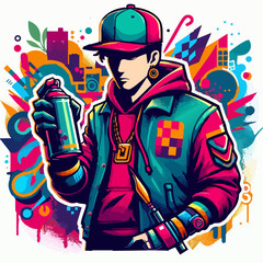 premium vector of Cool urban character, holding spray can, graffiti style