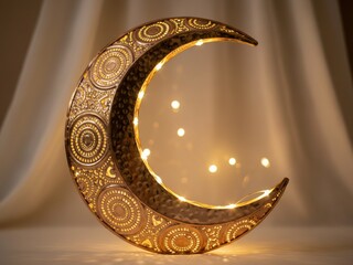 Golden crescent moon ornament for ramadan decor