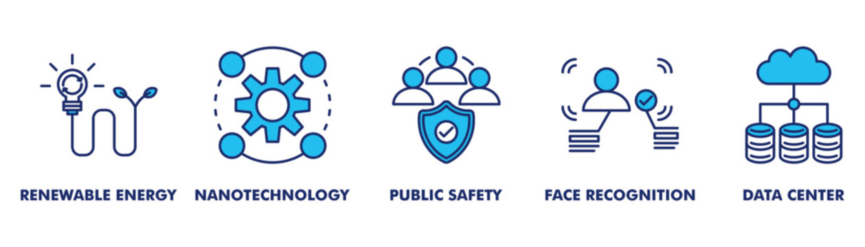 smart energy and security system web banner icon vector illustration for sustainable energy and public protection with renewable energy, energy system, public safety, face recognition, data center