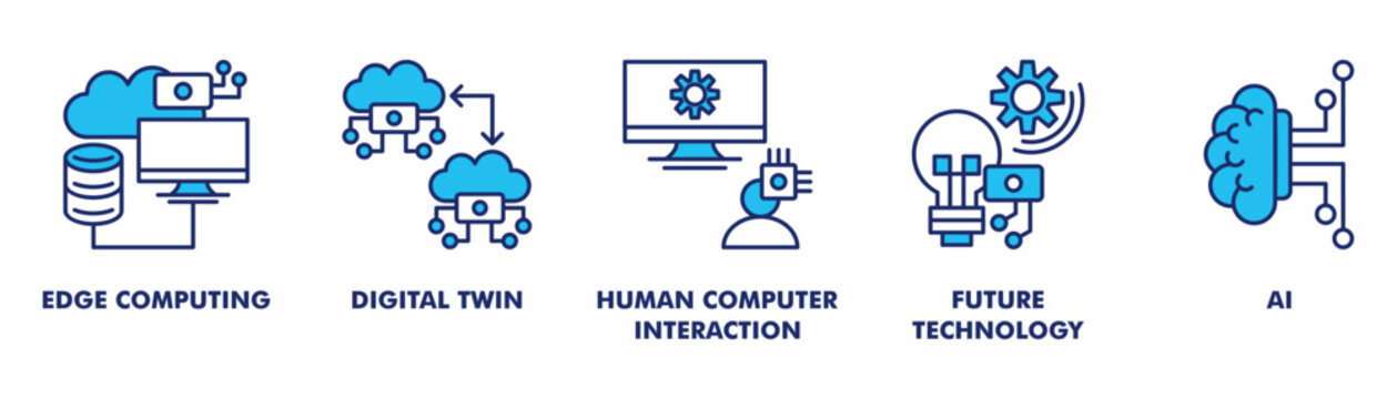 next generation computing systems web banner icon vector illustration for intelligent computing with edge computing, digital twin, human computer interaction, future technology, ai