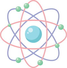 Illustration of an atom with nucleus and electron orbits representing atomic structure