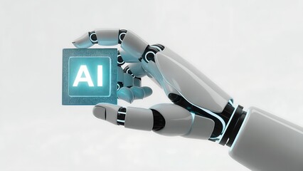 Robot Hand Holding AI Cube Artificial Intelligence Technology Concept