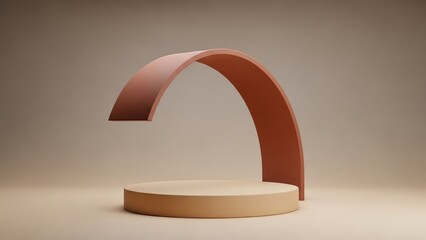 Minimalist beige podium with terracotta arch for stylish product display
