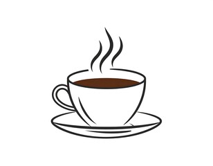 Fototapeta premium Line drawing of a coffee cup with steam rising on white background
