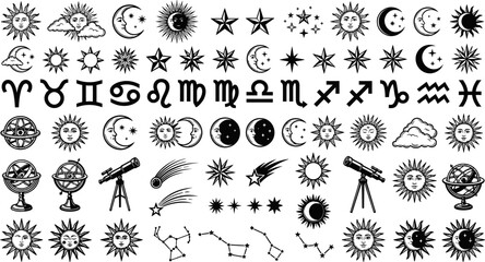 Celestial sun moon and zodiac signs vector illustration
