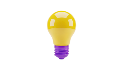 3D Yellow light bulb with purple base isolated on transparent background