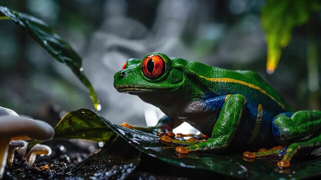 Red-Eyed Tree Frog in the Rainforest - A Vibrant Amphibian Portrait.