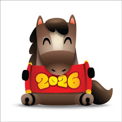 Cute Little Cartoon Horse with a Scroll. Chinese Zodiac