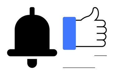 Obraz premium Notification concept. Notification bell and thumbs up icon interaction. Notifications enhance communication and engagement in digital platforms. For apps, social media, technology, marketing, user