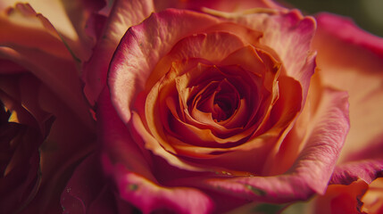  Stunning close-up of a rose with pink and orange petals in macro photography