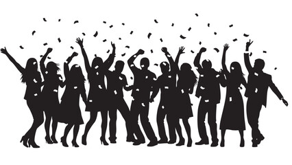 Silhouetteofpeoplecelebratingwithconfettiisolatedontransparentbackground