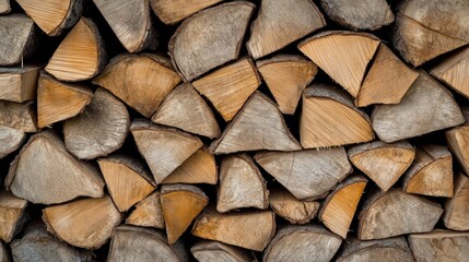 A detailed close-up view of a neatly stacked bundle of rough wood firewood showing natural texture and grain patterns