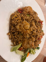 Authentic Asian Shrimp Fried Rice with Vegetables and Chili