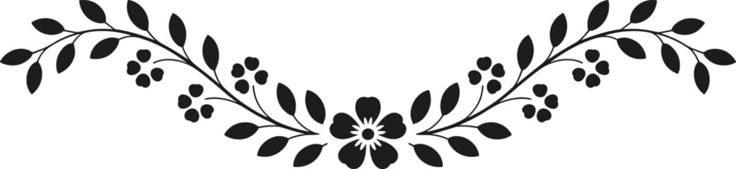 Decorative floral garland silhouette vector with leaves and berries © MdImran