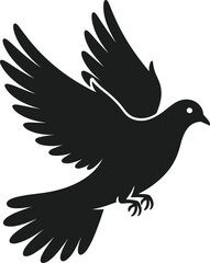 Fototapeta premium Black silhouette of a dove bird in flight with wings spread and tail feathers fanned out vector