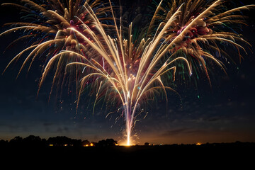 Firework sparks creating energetic light streaks