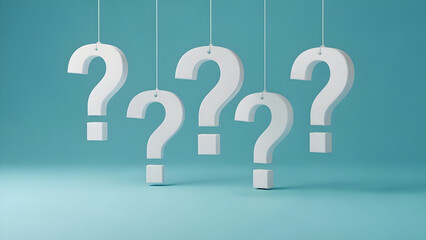 Curious question marks hanging in confusion on teal background
