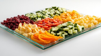 Assorted Vegetables Beautifully Arranged on a Glass Tray