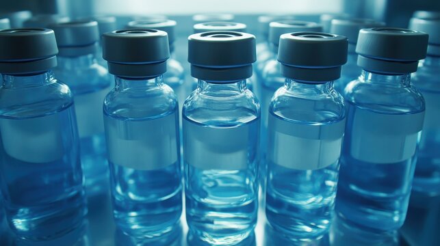Close up view of cryogenic vials filled with clear liquid - Powered by Adobe
