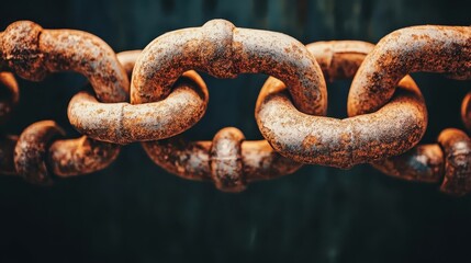 Fototapeta premium Close up of an intricate mesh of rusted chains interlinked together showing a textured metallic surface