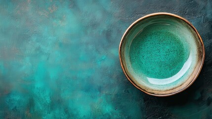 Close Up of Empty Teal Ceramic Plate on Dark Background